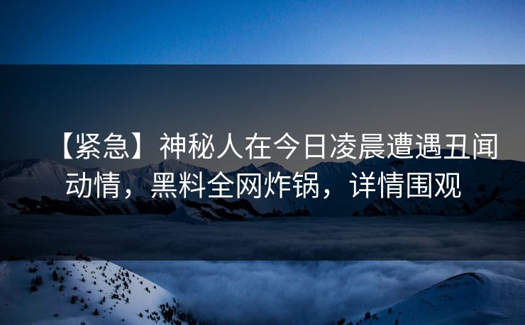 【紧急】神秘人在今日凌晨遭遇丑闻动情，黑料全网炸锅，详情围观