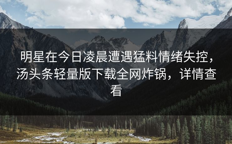 明星在今日凌晨遭遇猛料情绪失控，汤头条轻量版下载全网炸锅，详情查看