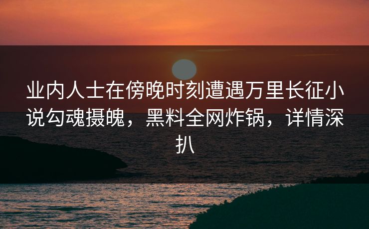 业内人士在傍晚时刻遭遇万里长征小说勾魂摄魄,黑料全网炸锅,详情深扒 业内人士在傍晚时刻遭遇万里长征小说勾魂摄魄,黑料全网炸锅,详情深扒